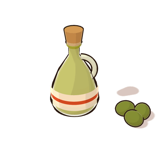 Una aceitera ilustrada en 3D con etiqueta, ejemplo de producto de marca
