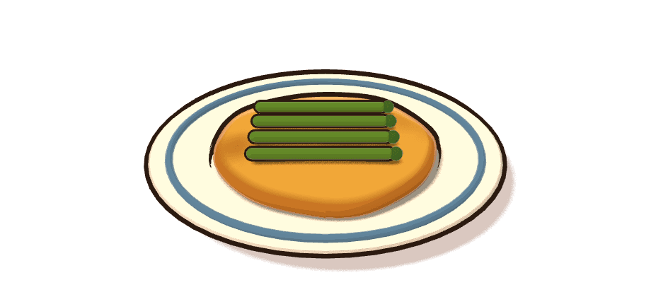 Tortilla de espárragos, ilustración 3D
